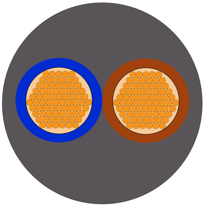 RS PRO, 3182Y, 100m 2 Core, Grey PVC Power Cable +70°C