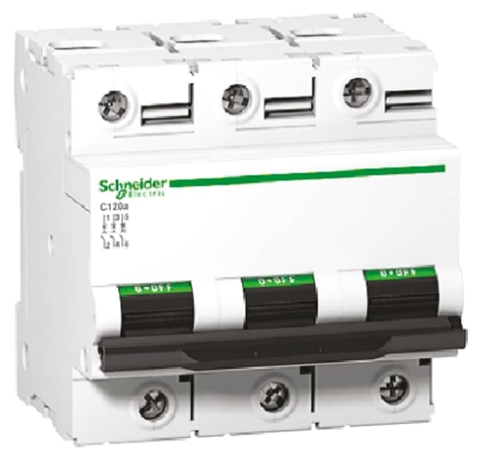 Schneider Electric Acti 9 C120N MCB, 3P, 100A Curve C, 440V AC, 375V DC, 10 kA, 20 kA Breaking Capacity