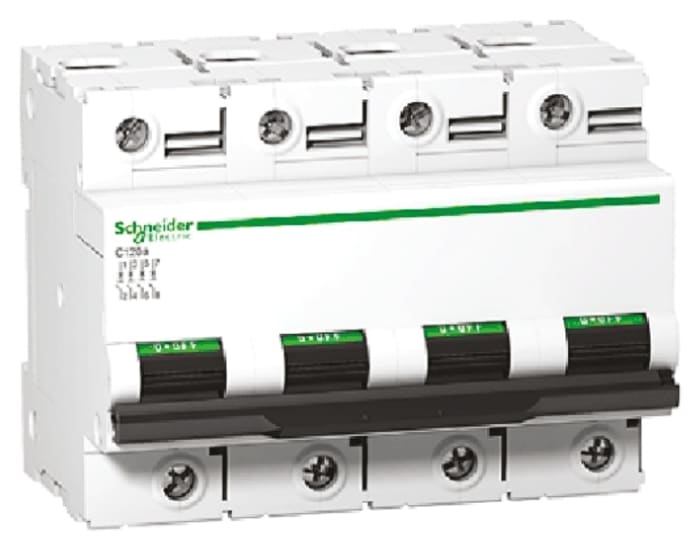Schneider Electric Acti 9 C120N MCB, 4P, 63A Curve C, 440V AC, 500V DC, 10 kA, 20 kA Breaking Capacity