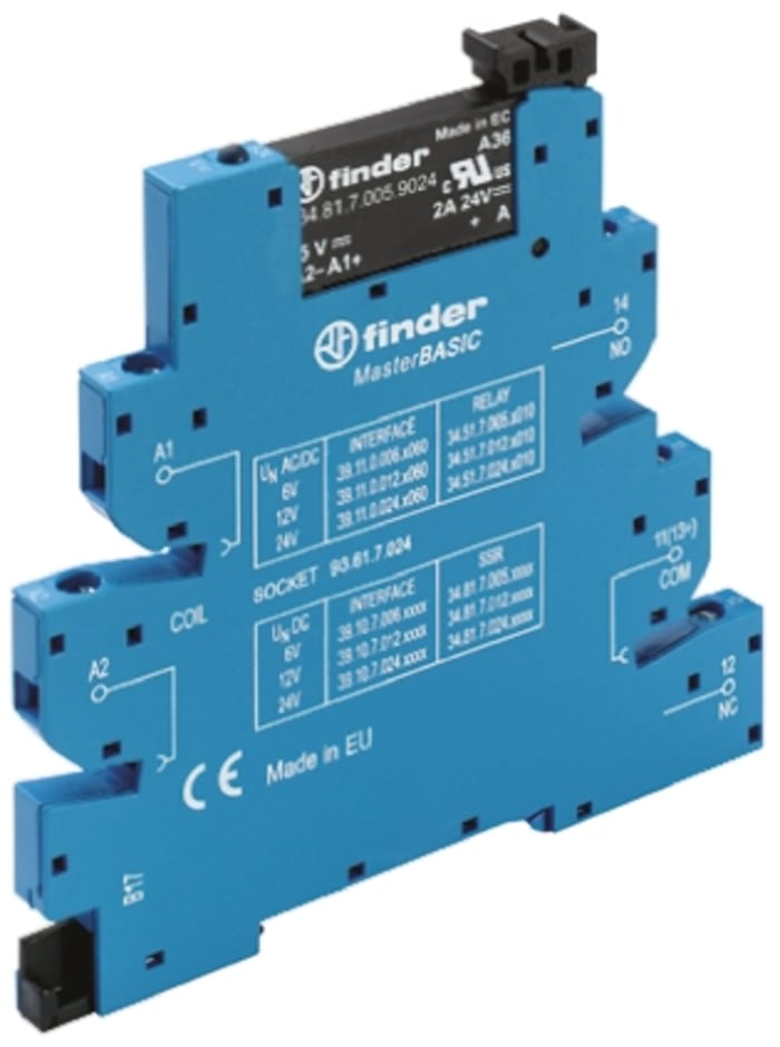 Finder Series 39 Series Solid State Interface Relay, 13.2 V dc Control, 6 A Load, DIN Rail Mount