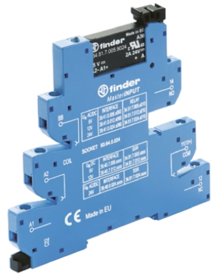 Finder 39 Series Interface Relay, DIN Rail Mount, SPST, 1-Pole