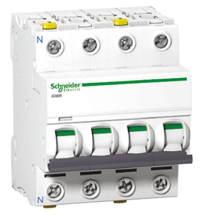 Schneider Electric Acti 9 iC60H MCB, 4P, 25A Curve C, 440V AC, 220 → 250V DC, 10 kA Breaking Capacity