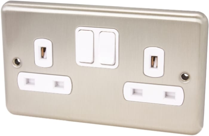 Deta Decorative 2 Gang Plug Socket, 2 Poles, 13A, Type G - British, Indoor Use