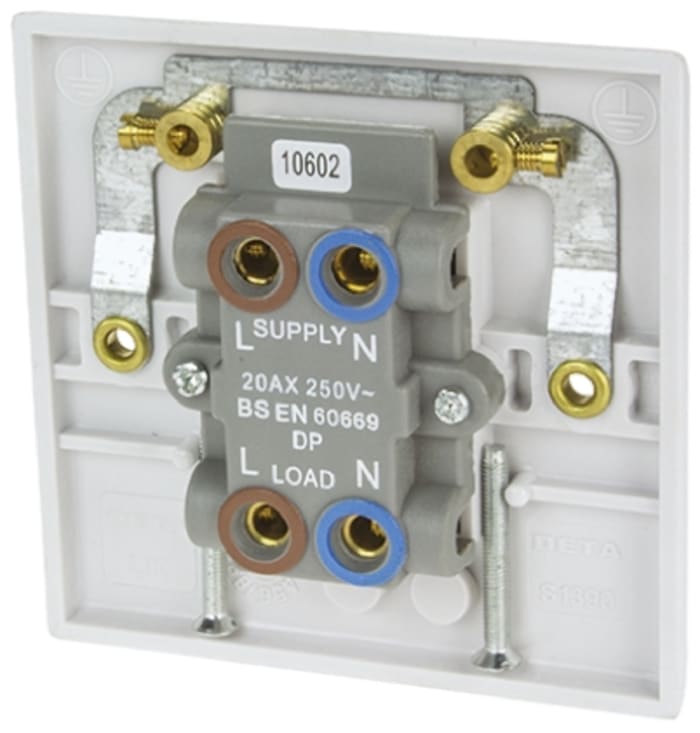 S1390 Deta White 20 A Flush Mount Double Pole Light Switch Glacier