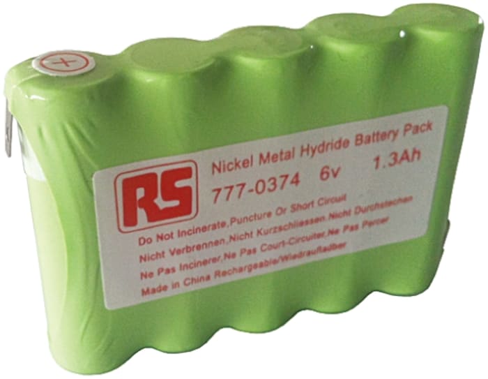 RS PRO 6V NiMH Rechargeable Battery Pack, 1.3Ah - Pack of 1