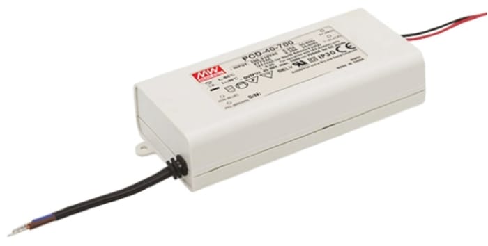 MEAN WELL LED Driver, 65 → 115V Output, 40.25W Output, 350mA Output, Constant Current Dimmable