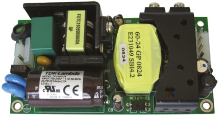 TDK-Lambda Embedded Switch Mode Power Supply (SMPS), ZPSA60-12, 12V dc, 5A, 60W, 1 Output, 120 → 370 V dc, 90