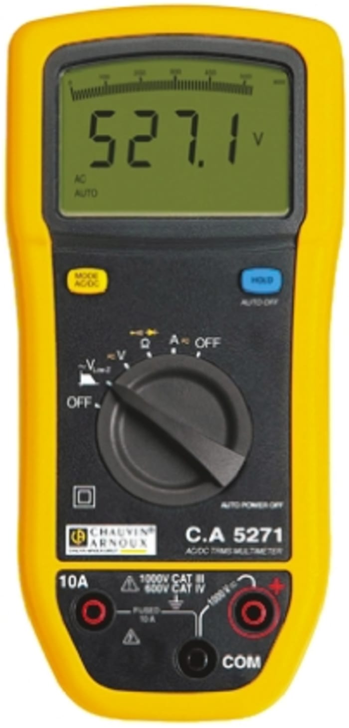Chauvin Arnoux CA 5271 Handheld LCD Digital Multimeter, True RMS, 10A ac Max, 10A dc Max, 1000V ac Max