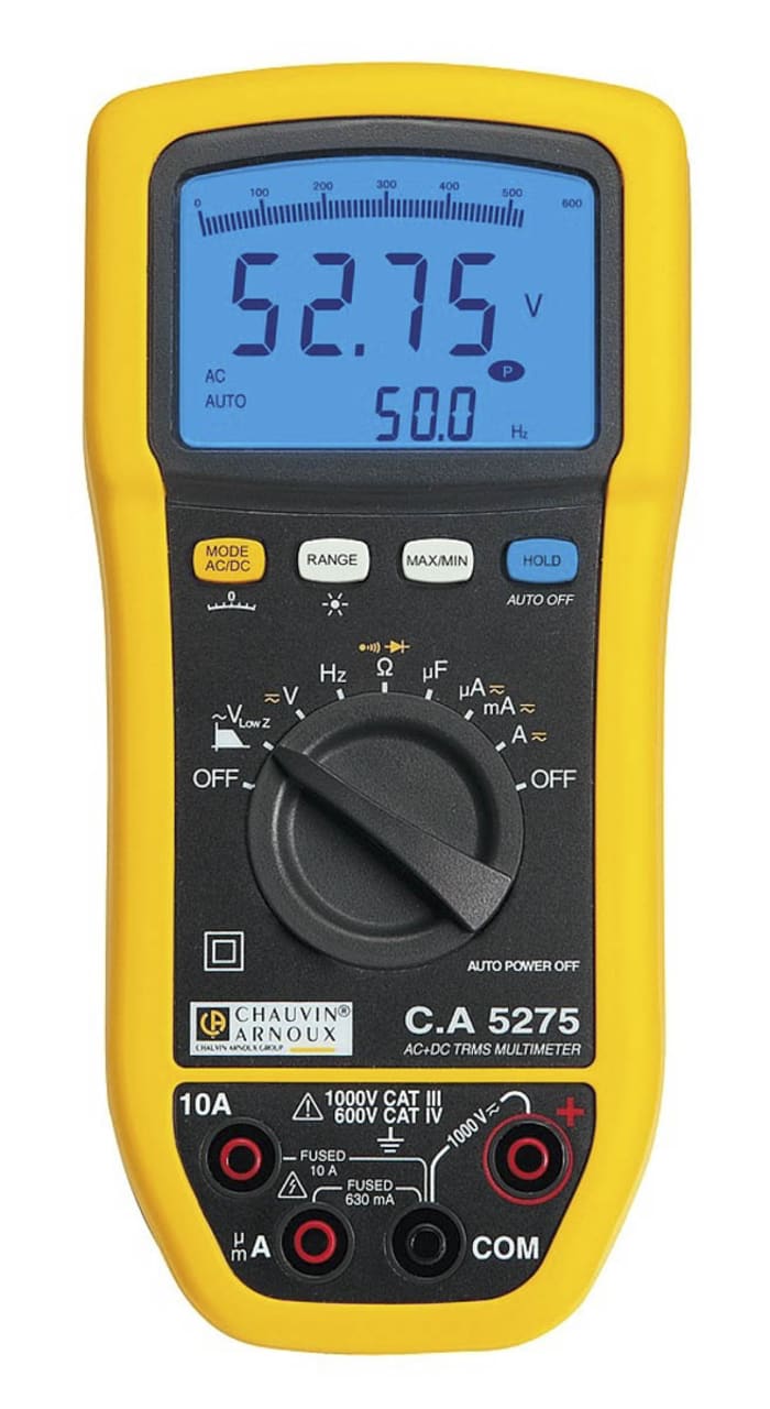 Chauvin Arnoux CA 5275 Handheld Digital Multimeter, True RMS, 10A ac Max, 10A dc Max, 1000V ac Max - RS Calibrated