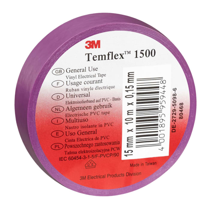 3M Temflex 1500 Purple PVC Electrical Tape, 19mm x 20m