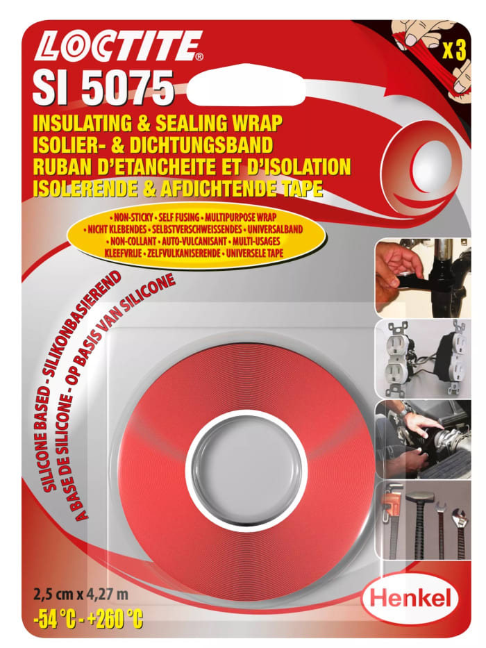 Loctite 5075 Red Silicone Rubber Electrical Tape, 25mm x 4.27m