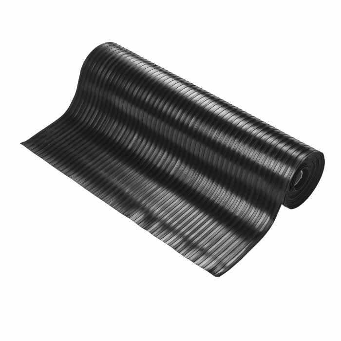Coba Europe Black Anti-Slip Natural Rubber Mat, Wide Fluted Ribs Finish 10m x 0.9m x 3mm