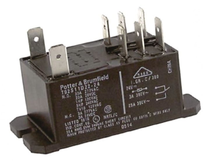 TE Connectivity Panel Mount Non-Latching Relay, 24V Coil, 30A Switching Current, DPDT