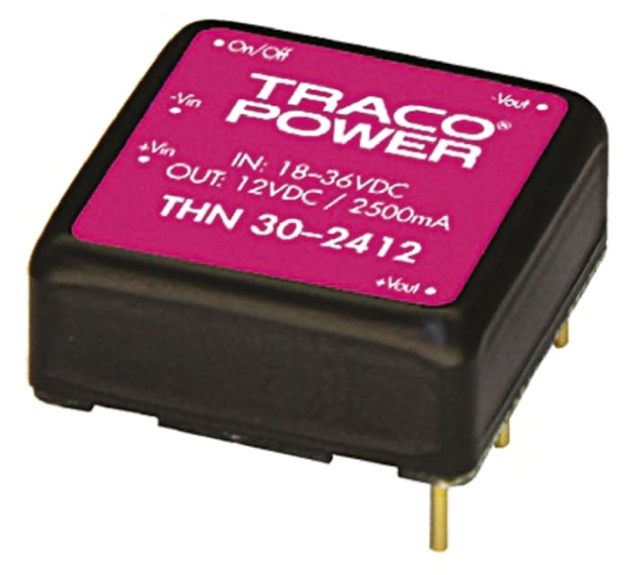TRACOPOWER THN 30 DC-DC Converter, 12V dc/ 2.5A Output, 9 → 18 V dc Input, 30W, PCB Mount, +85°C Max Temp -40°C