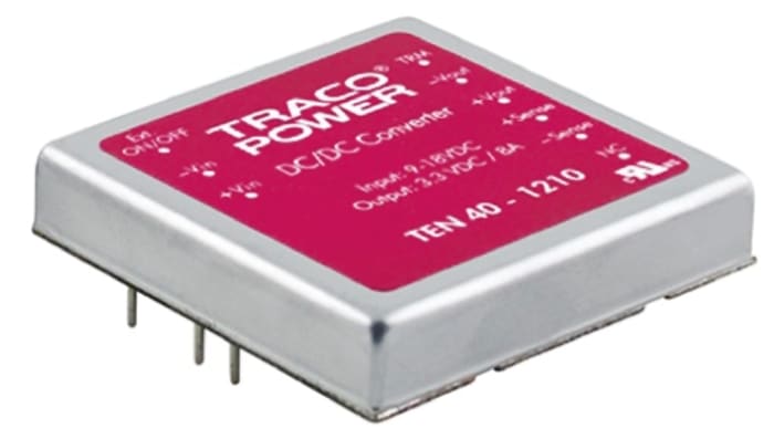 TRACOPOWER TEN 40 DC-DC Converter, 5V dc/ 8A Output, 9 → 18 V dc Input, 40W, Through Hole, +75°C Max Temp -40°C