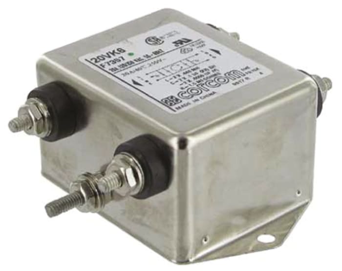 TE Connectivity, Corcom K 20A 250 V ac 50/60Hz, Flange Mount RFI Filter, Threaded Bolt, Single Phase