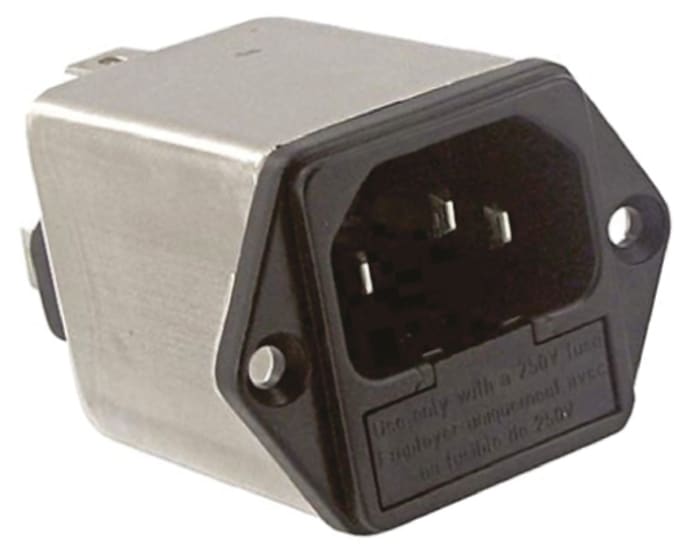 TE Connectivity 6A, 250 V ac Male Flange Mount IEC Filter 6EGG1-2, Spade 2 Fuse