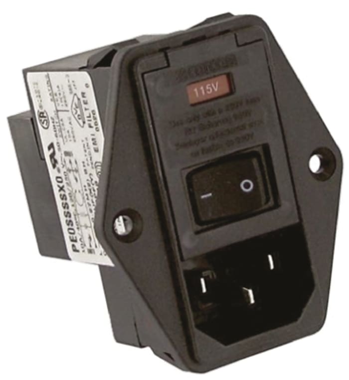 TE Connectivity 10A, 250 V ac Male Flange Mount IEC Filter 2 Pole PE0SSSSX0, Spade 1 Fuse