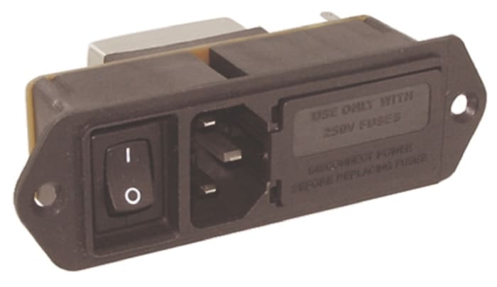 TE Connectivity 5A, 250 V ac Male Flange Mount IEC Filter 2 Pole 5EFM1S, Spade 1, 2 Fuse