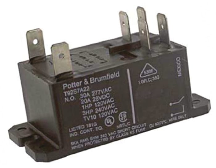 TE Connectivity Panel Mount Power Relay, 115V dc Coil, 30A Switching Current, DPST