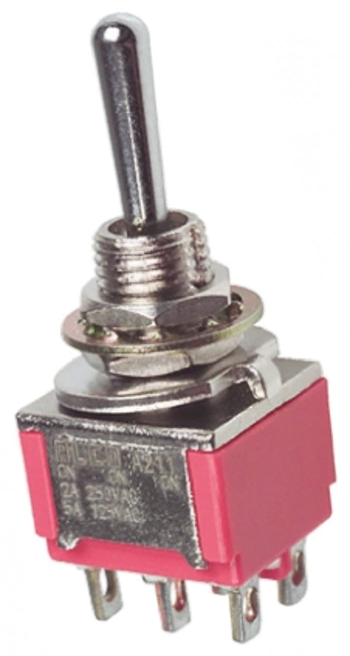 TE Connectivity Toggle Switch, Panel Mount, On-On-On, DPDT, Through Hole Terminal