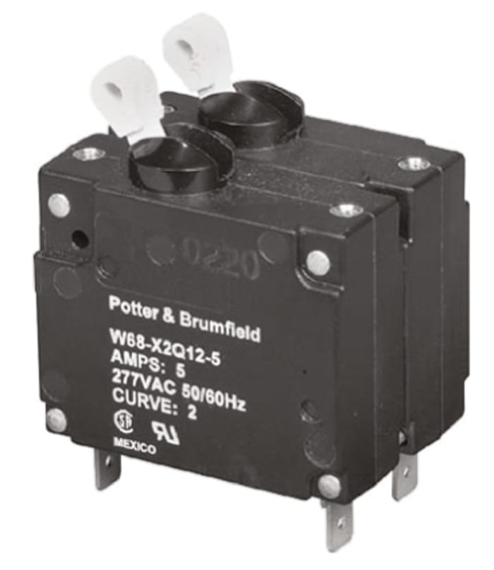 TE Connectivity Thermal Circuit Breaker - W68 2 Pole 277V ac Voltage Rating, 5A Current Rating