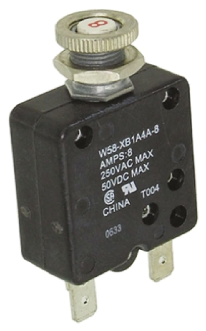 TE Connectivity Thermal Circuit Breaker - W58 Single Pole 50 V dc, 250V ac Voltage Rating, 8A Current Rating