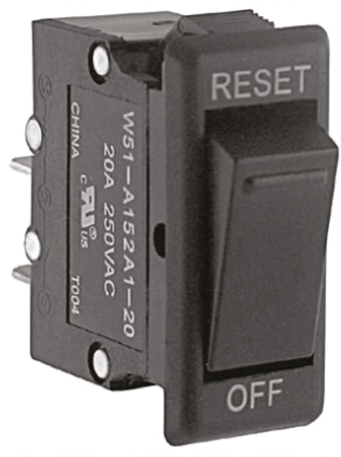 TE Connectivity Thermal Circuit Breaker - W51 Single Pole 250V ac Voltage Rating, 20A Current Rating