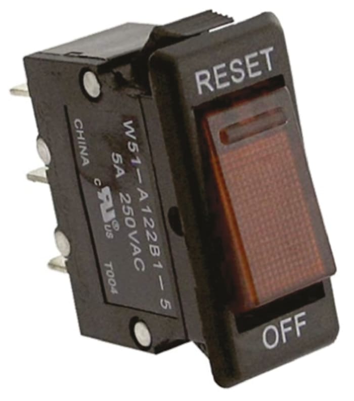 TE Connectivity Thermal Circuit Breaker - W51 Single Pole 250V ac Voltage Rating, 5A Current Rating