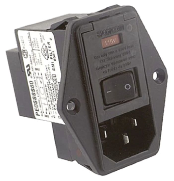 TE Connectivity 6A, 250 V ac Male Flange Mount IEC Filter 2 Pole PE0SSSS60, Spade 1 Fuse