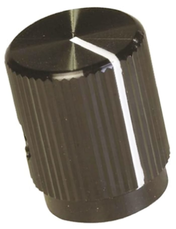 TE Connectivity 23.8mm Black Potentiometer Knob for 6.35mm Shaft Splined, KLN900B1/4