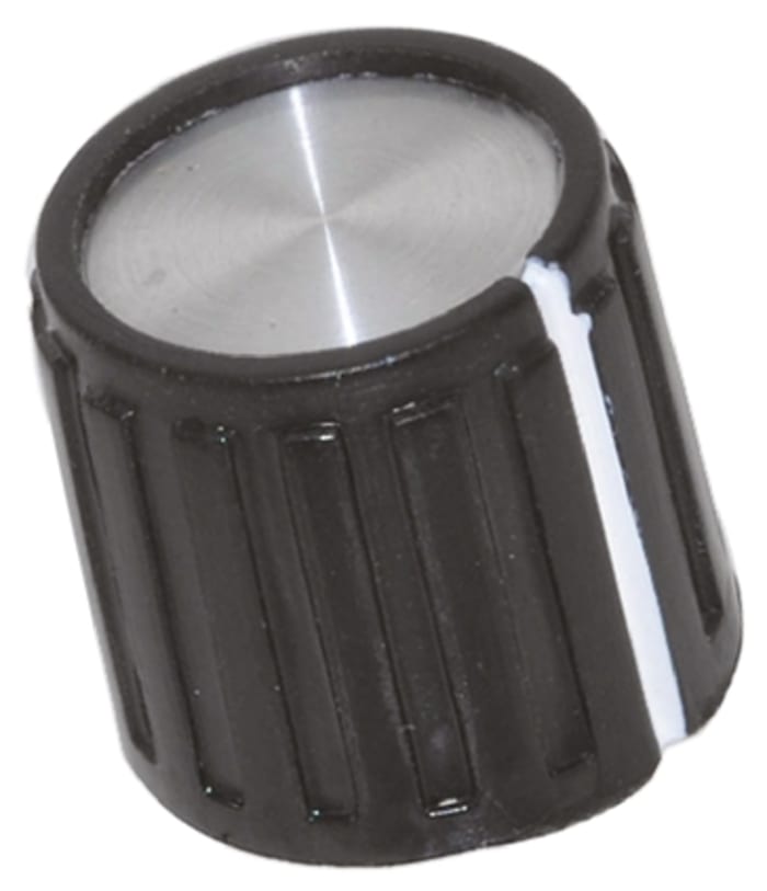 TE Connectivity 14mm Black Potentiometer Knob for 6.35mm Shaft Splined, PKG50B1/4