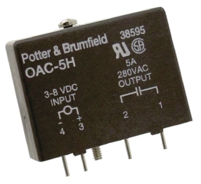 TE Connectivity Solid State Relay, 5 A Load, PCB Mount, 280 V rms Load, 8 V dc Control