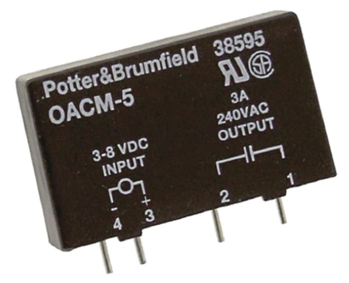 TE Connectivity OACM Series Solid State Relay, 3 A rms Load, Through Hole, 280 V rms Load, 8 V dc Control