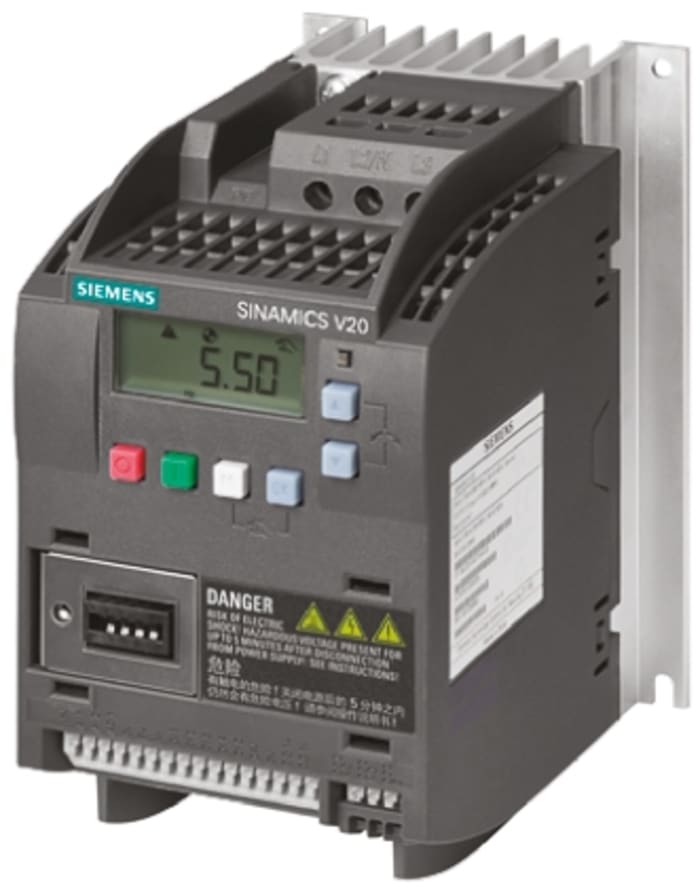 Variateur de fréquence Siemens SINAMICS V20, 0,12 kW 230 V c.a. 1 phase, 900 mA, 0 → 550 Hz