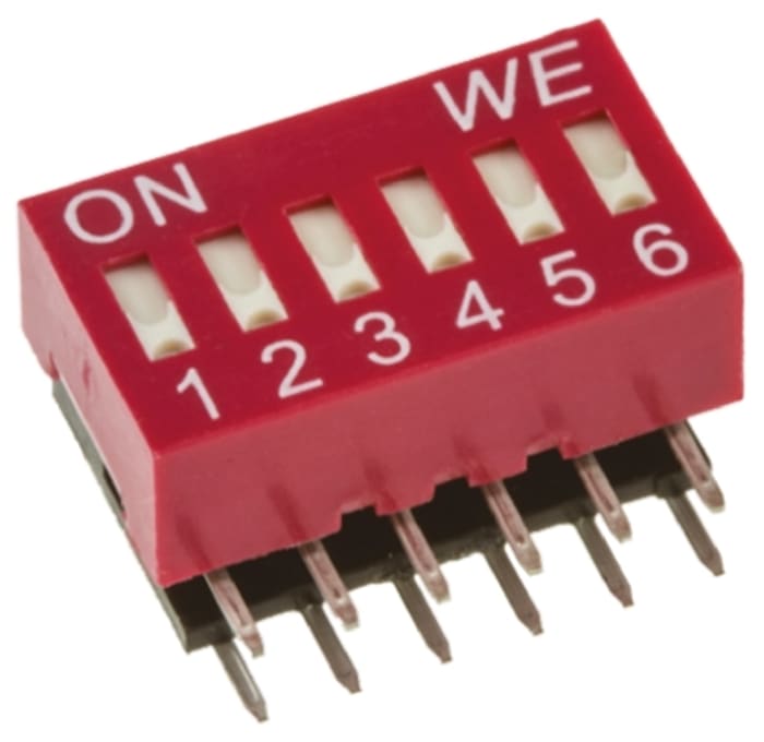 Wurth Elektronik 6 Way Through Hole DIP Switch 6P, Flat Actuator