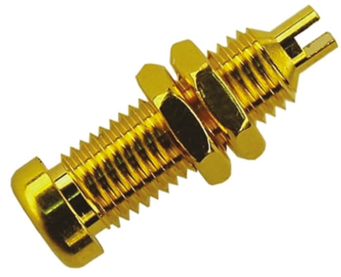 Banánková zásuvka, 16A, 4 mm, 30 V ac, 60V dc, Zlatá, Samice, materiál kontaktu: Mosaz, délka: 22mm Zásuvka na banánky