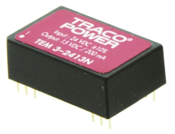 TRACOPOWER TEM 3N DC-DC Converter, ±12V dc/ ±125mA Output, 10.8 → 13.2 V dc Input, 3W, Through Hole, +85°C Max