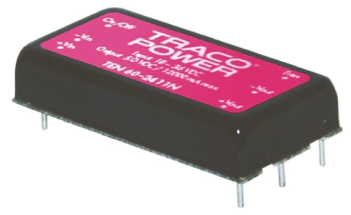 TRACOPOWER TEN 60N DC-DC Converter, 12V dc/ 5A Output, 9 → 18 V dc Input, 60W, Through Hole, +85°C Max Temp