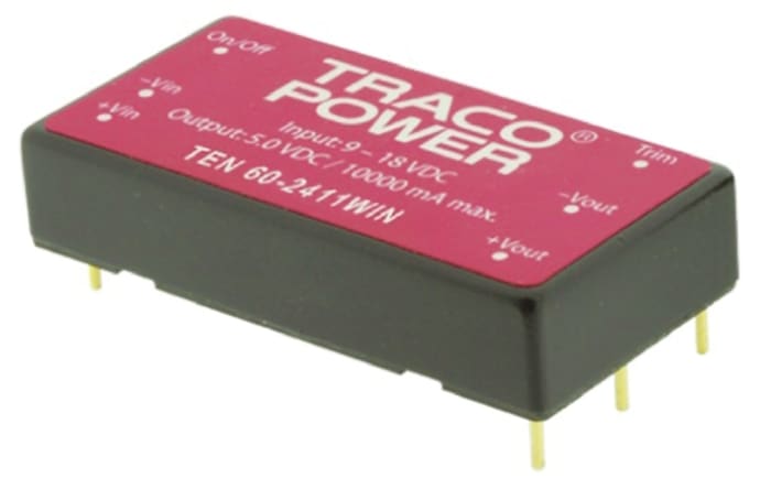 TRACOPOWER TEN 60WIN DC-DC Converter, 5V dc/ 12A Output, 18 → 75 V dc Input, 60W, Through Hole, +85°C Max Temp