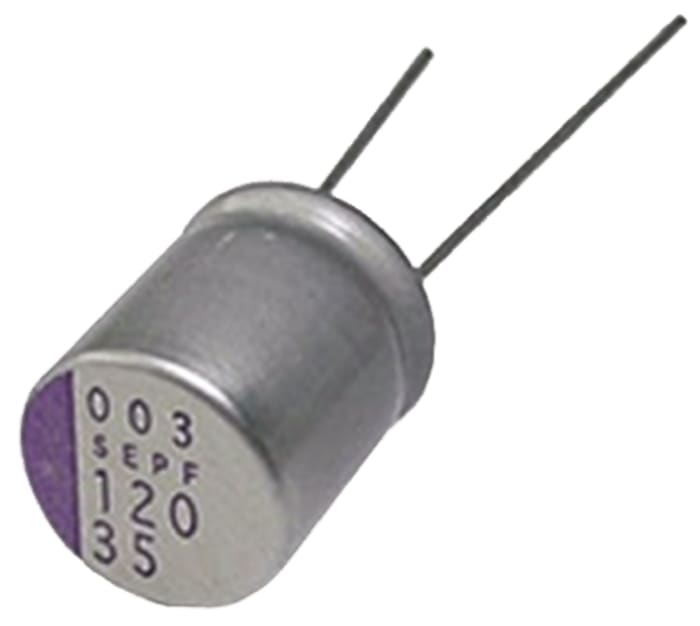 Panasonic 180μF Through Hole Polymer Capacitor, 25V dc