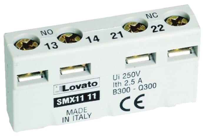 Lovato Auxiliary Contact Block, 2 Contact, NO/NC, Front Mount
