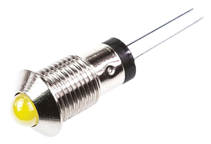 Marl Yellow Panel Mount Indicator, 2.8V, 8mm Mounting Hole Size, Lead Wires Termination