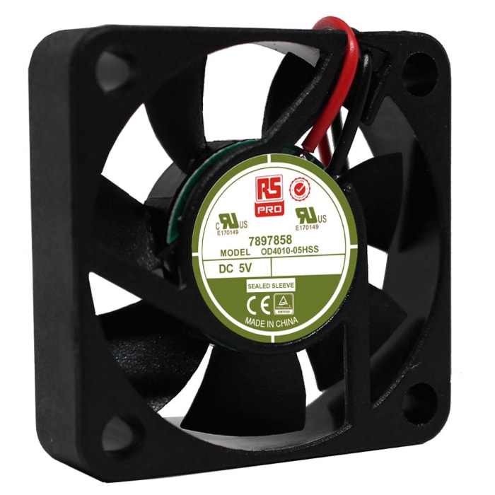 Ventilador Axial RS PRO de 40 x 40 x 10mm, 5 V dc, 1.92W, 6000rpm, caudal 11.9m³/h, 25dB