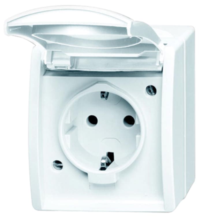 Busch Jaeger - ABB Tekli Priz/Soket, F Tipi - Alman Schuko, Termoplastik, 16A, Yüzeye Monte, IP44
