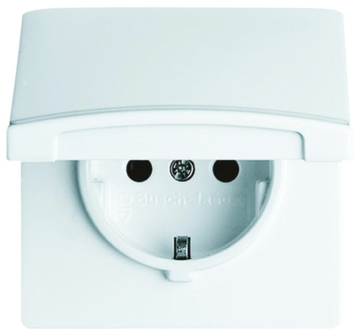 Busch Jaeger - ABB White 1 Gang Plug Socket, 16A, Type F - German Schuko, Outdoor Use