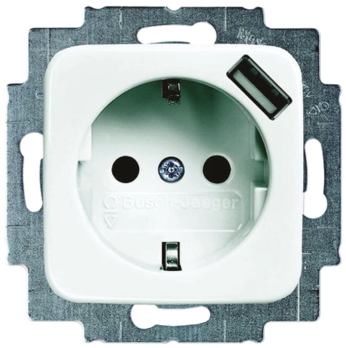 Busch Jaeger - ABB White 1 Gang Plug Socket, 16A, Type F - German Schuko, Indoor Use
