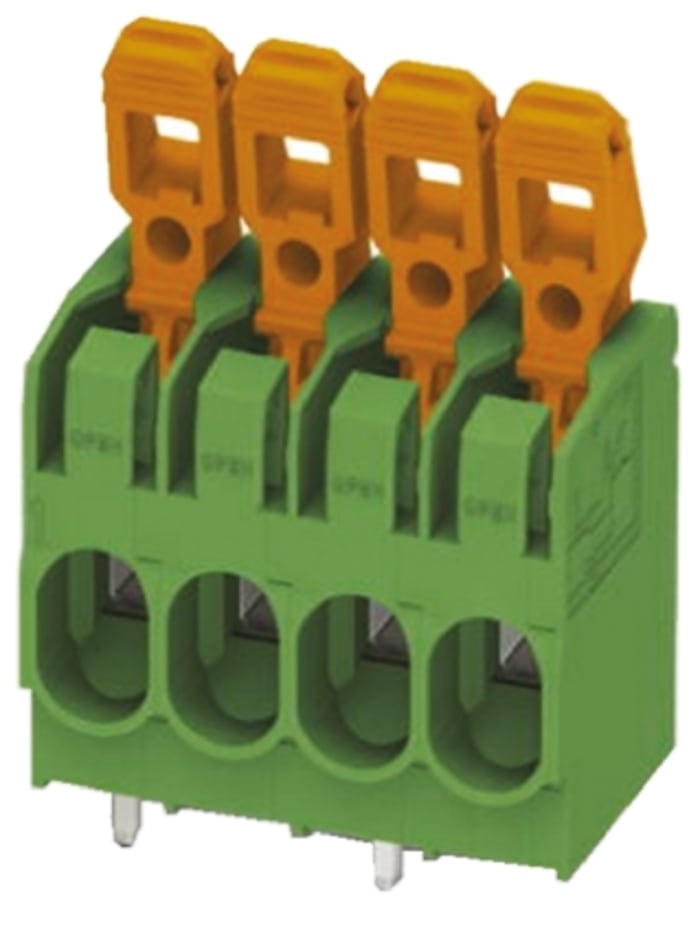 Phoenix Contact PLH 5/4-7.5-ZF Series PCB Terminal Block, 4-Contact, 7.5mm Pitch, Through Hole Mount, 1-Row, Spring