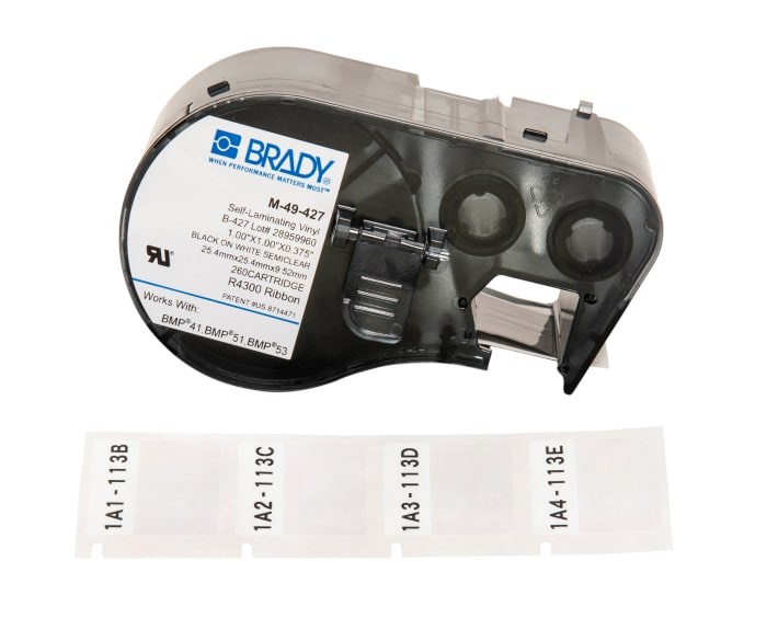 Brady B-427 Black on Black on White, Transparent Label Printer Tape, 25.40 mm Width, 25.4mm Label Length