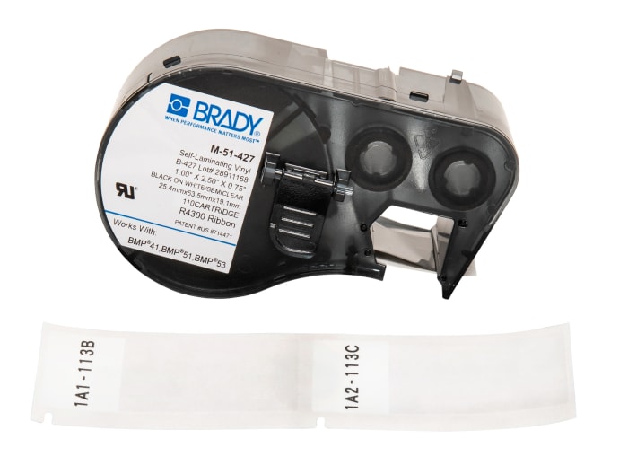 Brady B-427 Black on Black on White, Transparent Label Printer Tape, 25.40 mm Width, 63.5mm Label Length